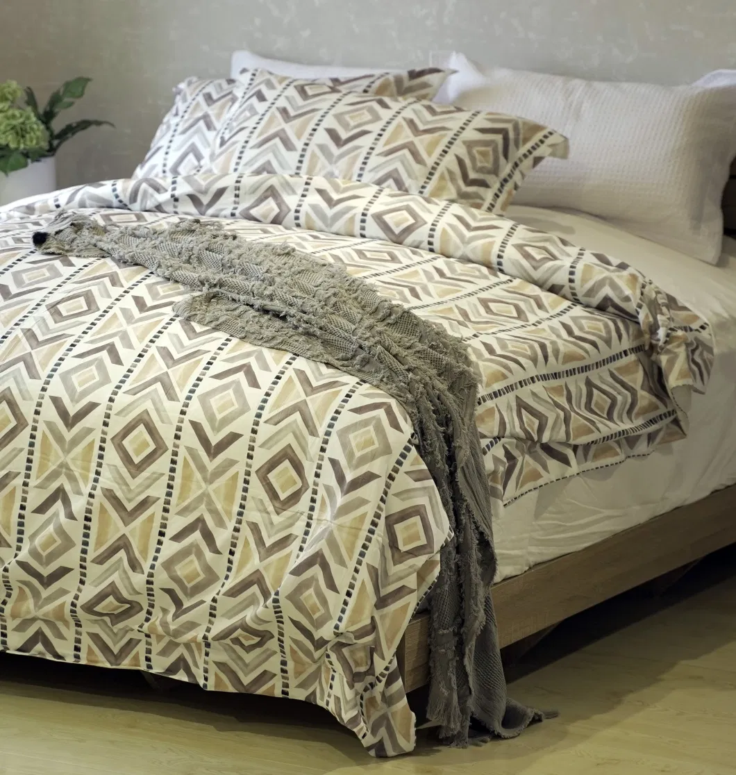 100%Cotton 3 Pieces Bedding Set/ Geometric Rotary Printing Pattern Bedding Duvet Cover Set